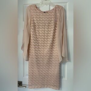 connected apparel Blush Lace Midi Dress with Sheer Bell Sleeves